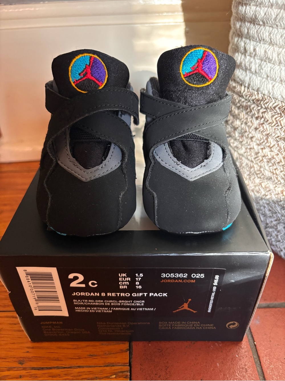 Air Jordan 8 Retro Crib Shoes Baby Size 2C Black Multicolor